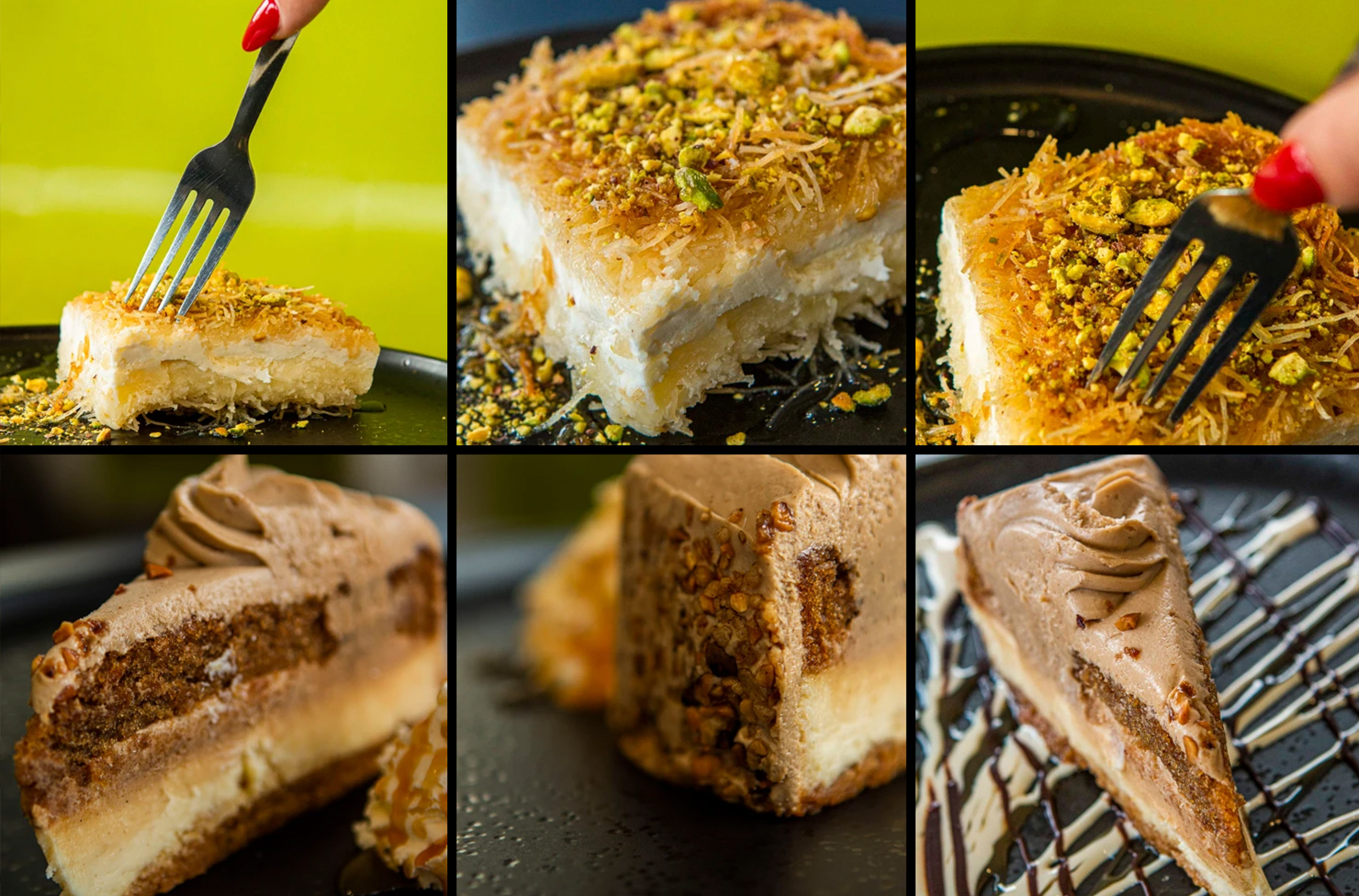 a collage of a dessert